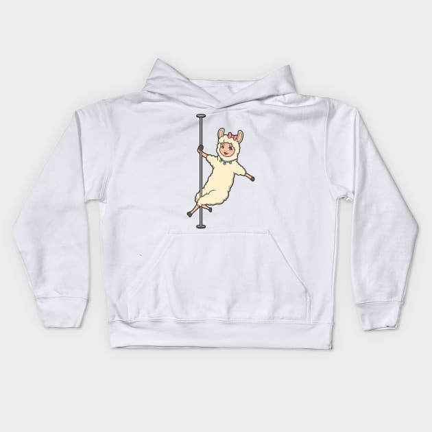 Llama on pole dance pole - Pole Fitness Kids Hoodie by Modern Medieval Design